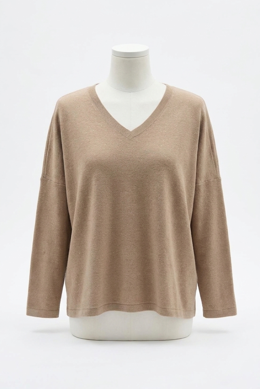 NEW JOSEPH RIBKOFF women's sequined long sleeve boxy top in fawn